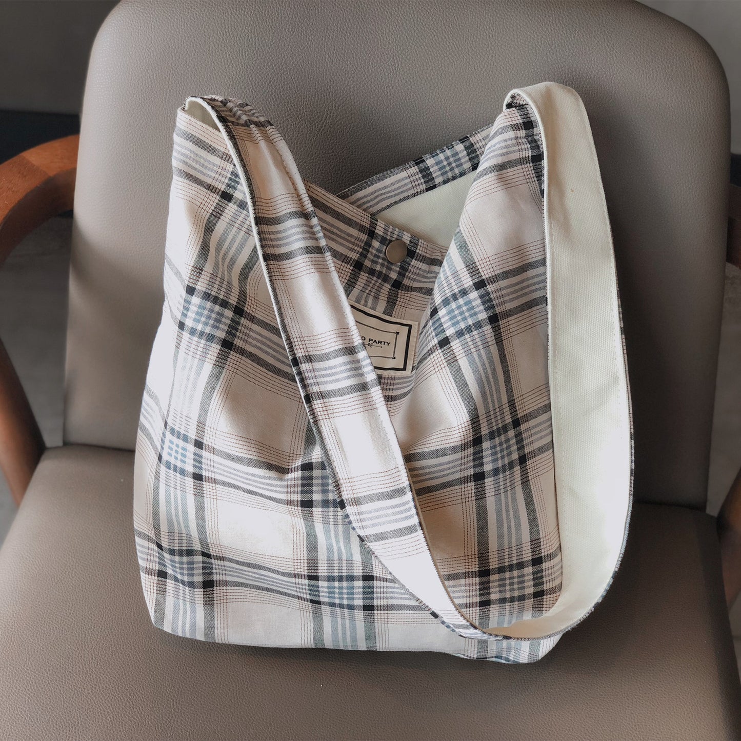 Brown Plaid Tote Bag | Plaid Shoulder Bag | Shoulder Prep Style Bag | Prep School Bag