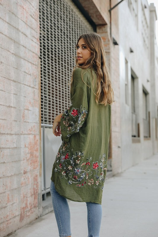 Floral Thin Kimono Long Cardigan