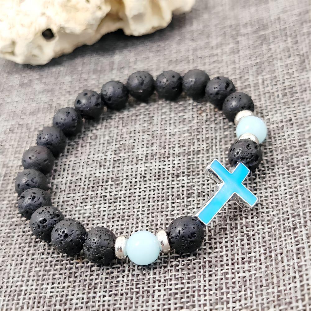 Volcanic Rock Luminous Glow Cross Bead Bracelet for Men and Woman