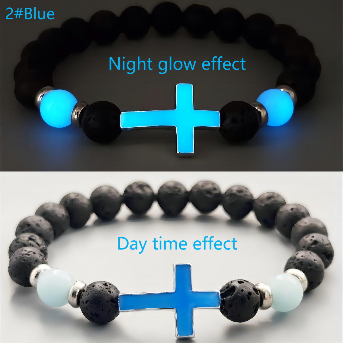 Volcanic Rock Luminous Glow Cross Bead Bracelet for Men and Woman