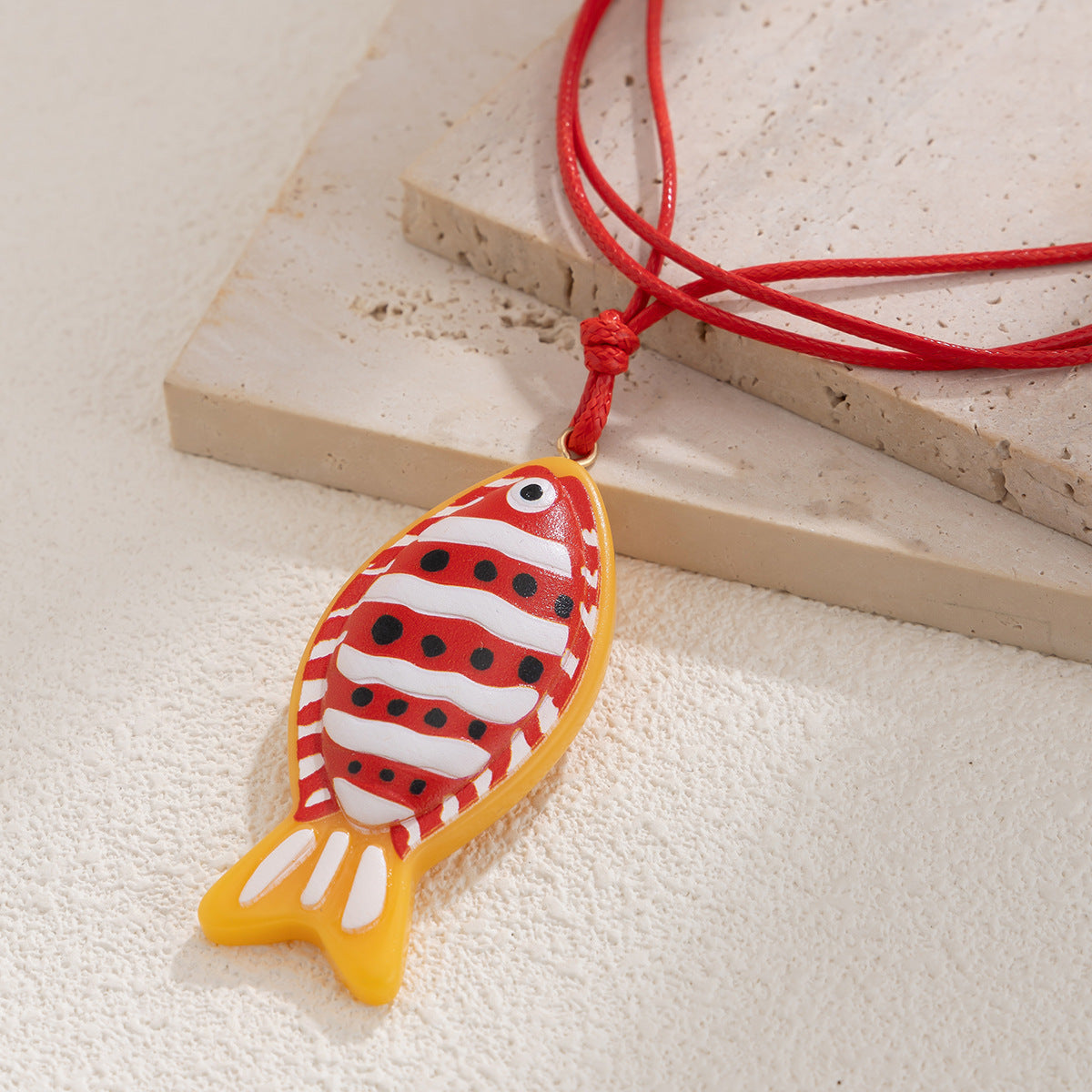 Small Goldfish Pendant Necklace Leather Wax Rope Handmade