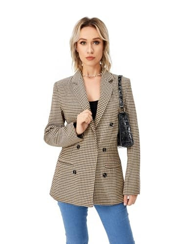 European Style Plaid Double-Breasted Blazer