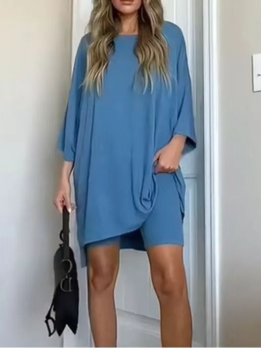 Fashion Solid Color Loose Oversized Shirt with matching Shorts