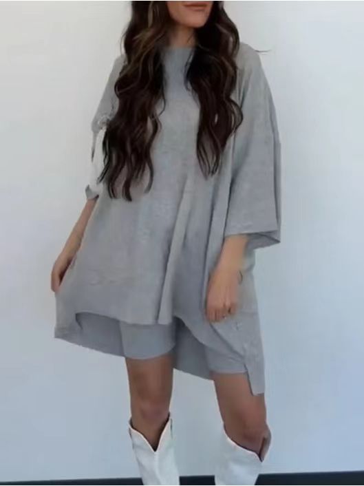 Fashion Solid Color Loose Oversized Shirt with matching Shorts