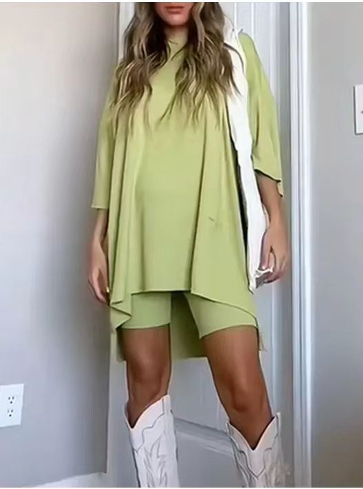 Fashion Solid Color Loose Oversized Shirt with matching Shorts