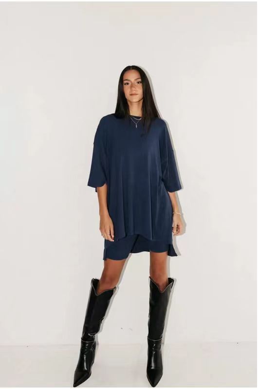 Fashion Solid Color Loose Oversized Shirt with matching Shorts