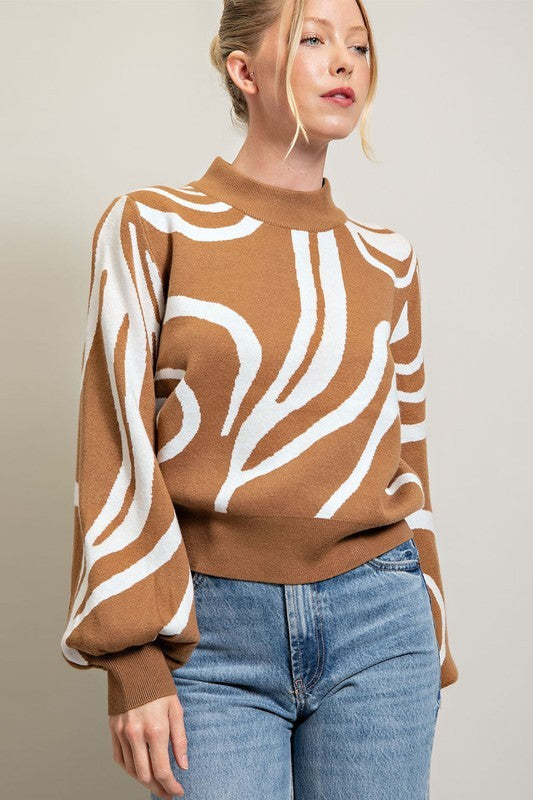 Casual Mock Neck Printed Sweater