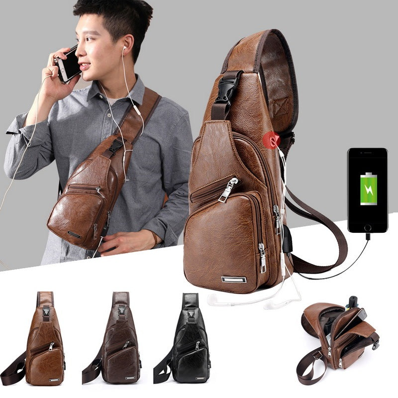 Men USB Charging Shoulder Bag |Travel Crossbody Bag