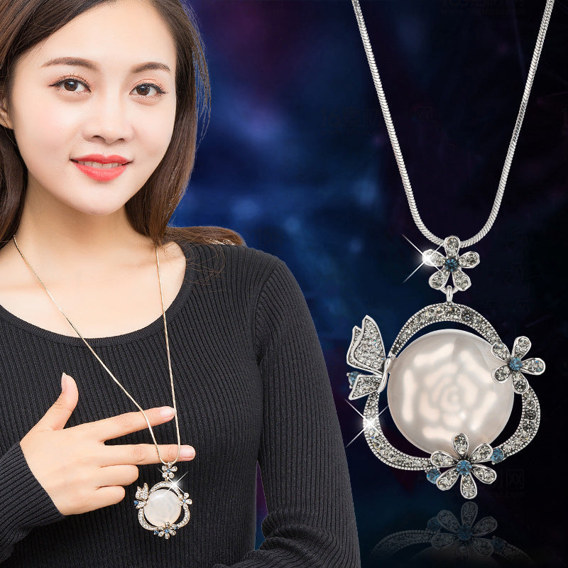 Women's Crystal Sweater Chain Long Pendant Accessories