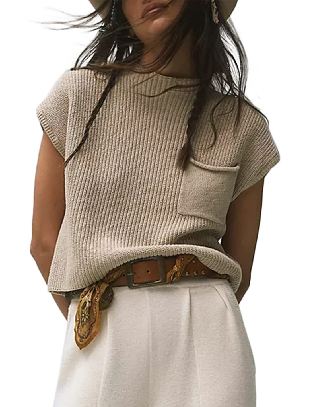 Women's Knitted Sleeveless Casual Rib Pullover