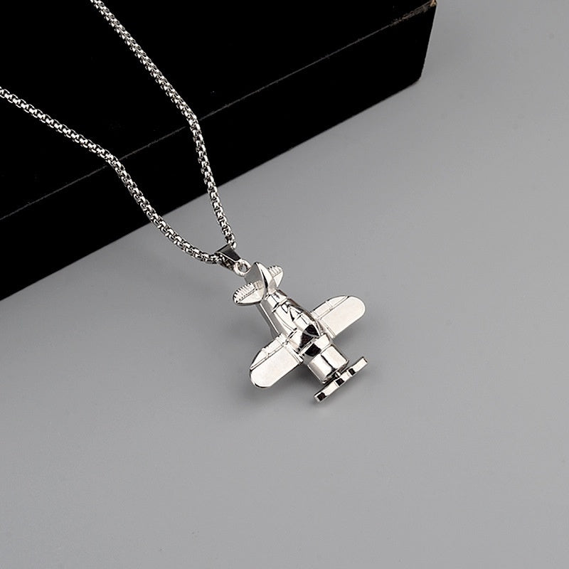 Long Propeller Plane Titanium Steel Necklace