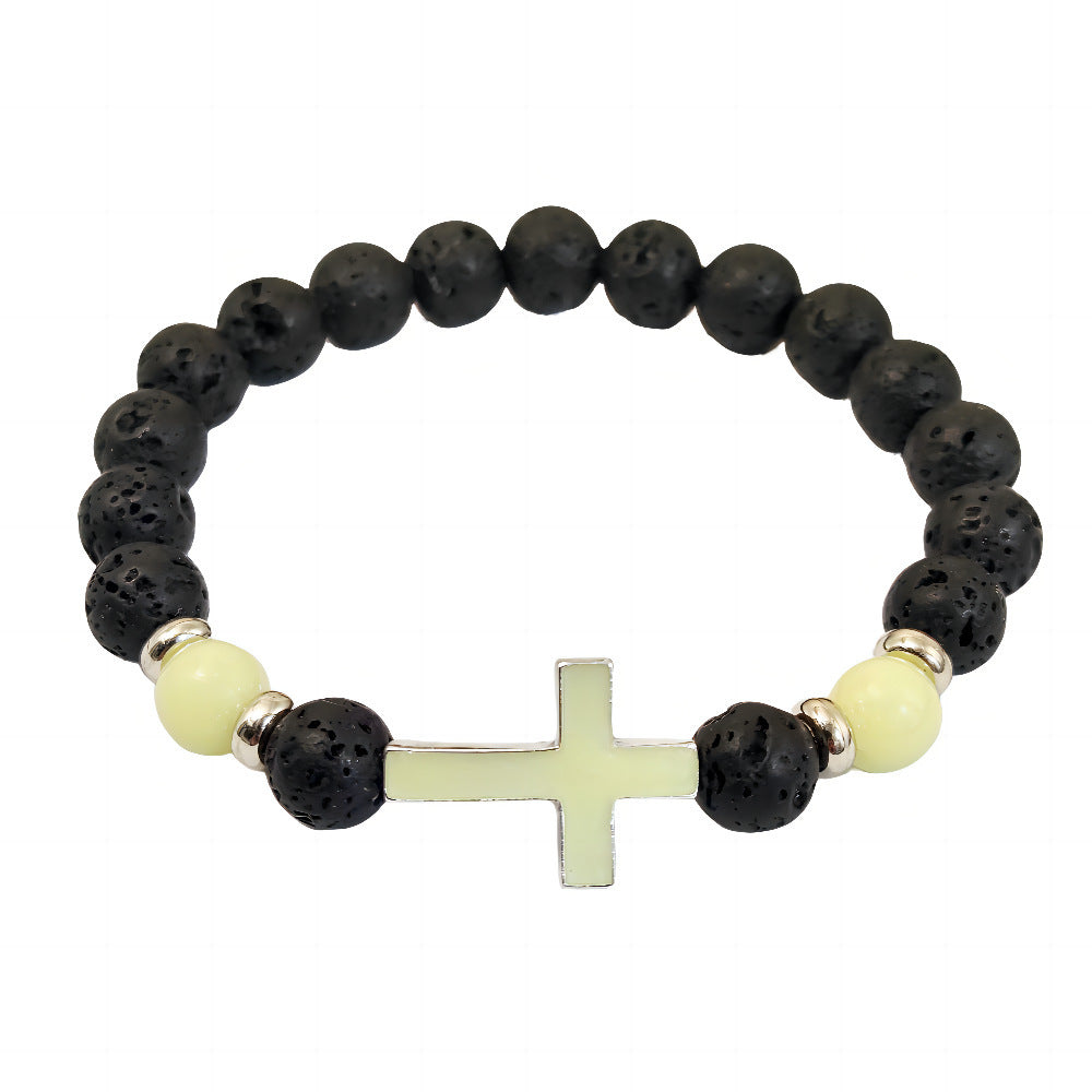 Volcanic Rock Luminous Glow Cross Bead Bracelet for Men and Woman