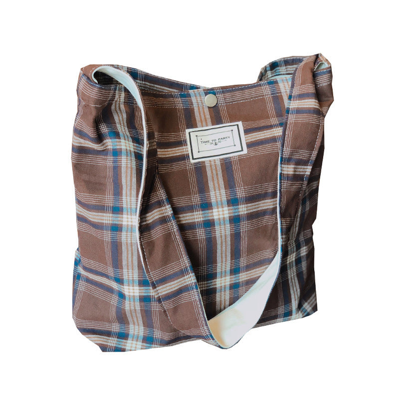 Brown Plaid Tote Bag | Plaid Shoulder Bag | Shoulder Prep Style Bag | Prep School Bag