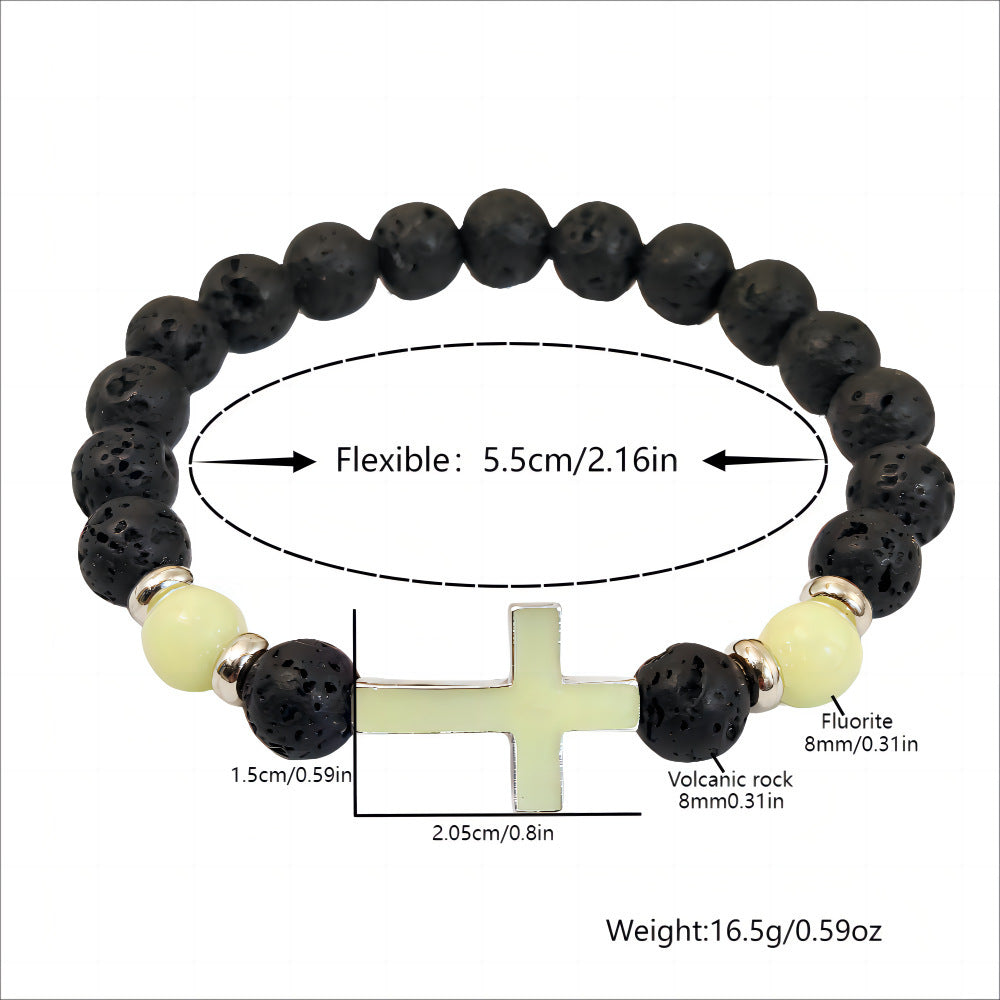 Volcanic Rock Luminous Glow Cross Bead Bracelet for Men and Woman