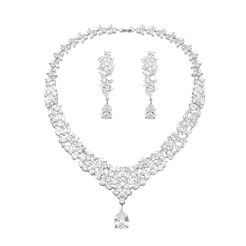 Bridal Zircon Necklace Two-piece Earrings Set