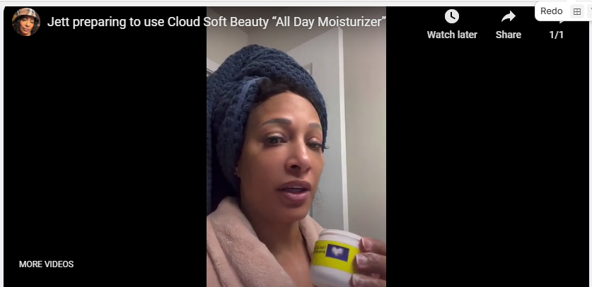 Load video: Video of Jett Cloud moisturizing her face with Cloud Soft Beauty&#39;s &quot;All Day Moisturizer&quot;