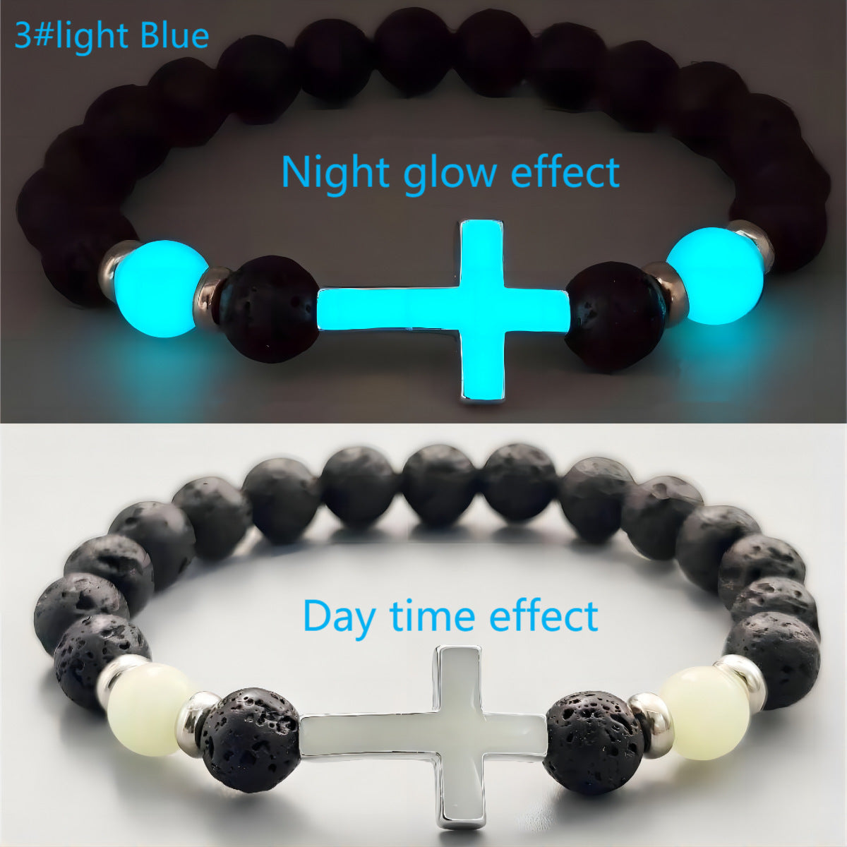 Volcanic Rock Luminous Glow Cross Bead Bracelet for Men and Woman