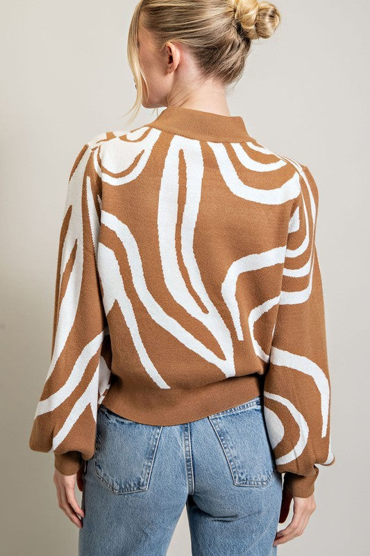 Casual Mock Neck Printed Sweater