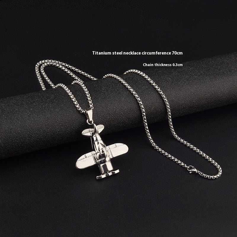 Long Propeller Plane Titanium Steel Necklace