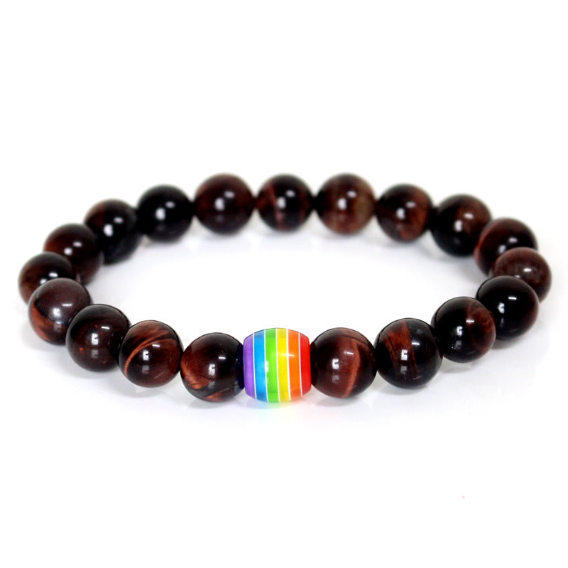 Rainbow Bead Bracelet Pride Natural Stone Strand Couple Bracelets