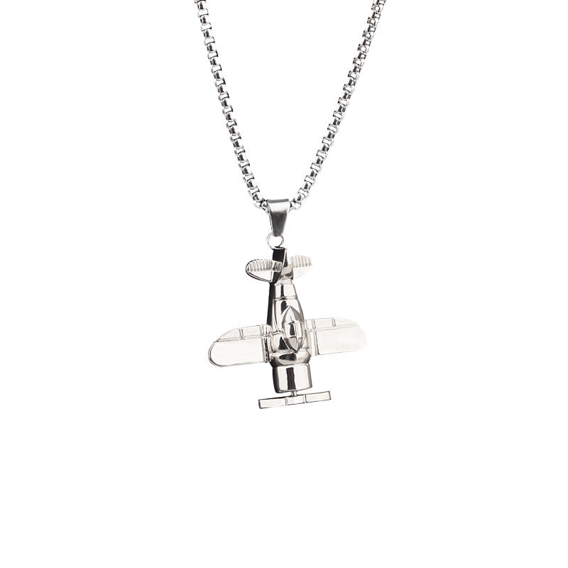 Long Propeller Plane Titanium Steel Necklace