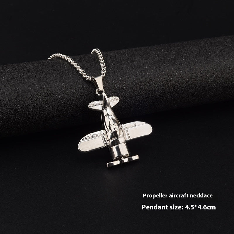 Long Propeller Plane Titanium Steel Necklace